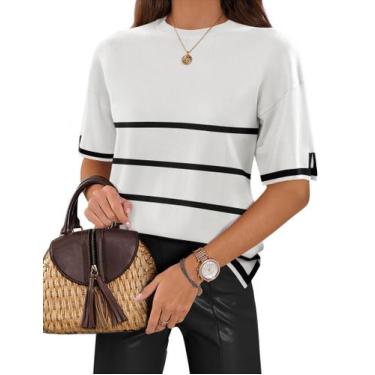 Imagem de Blusa feminina Zeagoo, manga curta, listrada, moda de verão