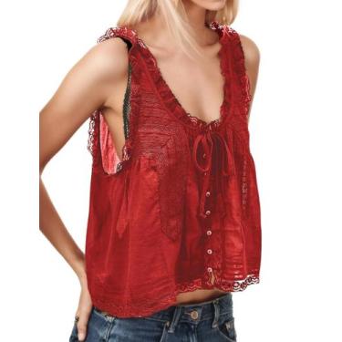 Imagem de Camiseta regata feminina FUNTOUR com acabamento em renda, férias na pr