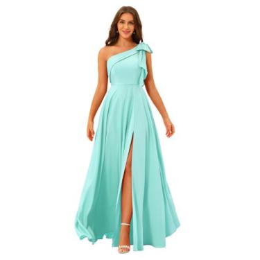 Imagem de Vestido de dama de honra BITALY simples de um ombro a linha azul celes