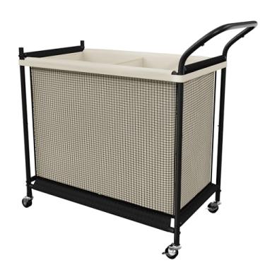 Imagem de Cesto de roupa suja com rodas – cesto de roupa suja de 2 seções 160L, sacos laváveis removíveis, carrinho de lavanderia com rodinhas de altura para lavanderia e quarto