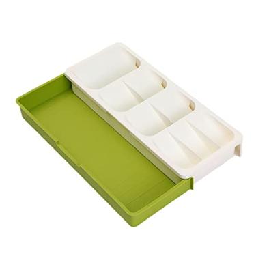 Imagem de Organizador de talheres, garfos de facas, organizador de gaveta de cozinha de plástico expansível, caixa de armazenamento de gaveta para talheres, bandeja organizadora de gavetas, cinza, 40,5 x 16,5 x
