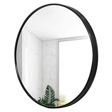 Imagem de Espelho de banheiro montado na parede espelho penteadeira círculo vidro geométrico decorativo grande parede de metal 50 x 50 cm preto