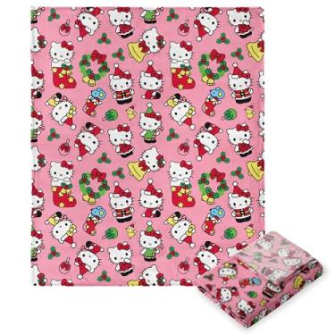 Imagem de Sanrio Hello Kitty Hello Mistletoe Pink Holiday Character Silk Touch Throw Blanket, decoração de Natal de pelúcia macia para sofá, cama ou presente, 127 x 178 cm