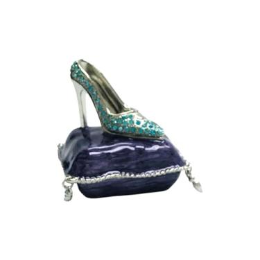 Imagem de Cristiani Collezione Chinelo de cristal feito à mão no travesseiro, esmalte roxo com detalhes de cristal turquesa, joias pequenas de armazenamento decorativo de estanho, primeiro dente infantil