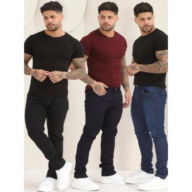 Imagem de Kit 3 Calças Masculina Jeans Skinny Lisa Básica Com Elastano A-130/140
