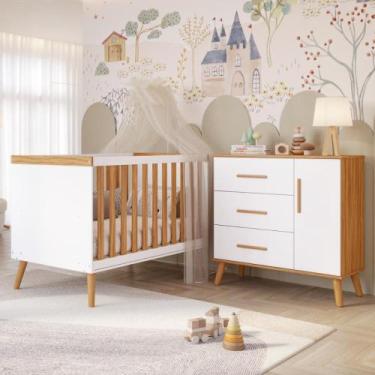 Imagem de Quarto Bebê Completo Berço Americano Cômoda 1 Porta 100% MDF Pé Palito