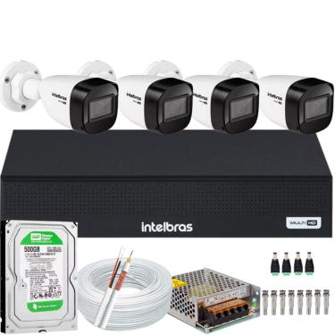 Imagem de kit Cftv 4 Câmeras Intelbras 1220 Full Color 1080p Colorido Noite Dvr 8 Canais Mhdx 3008c 500gb