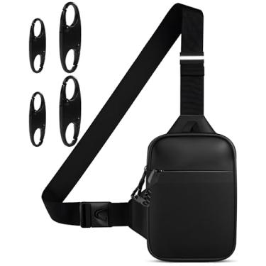 Imagem de Peciees Mini bolsa tiracolo antifurto bolsa tiracolo pequena bolso duplo resistente à água pochete suporte de telefone para corrida para homens e mulheres, treino, viagem, 2 tamanhos, mini preto