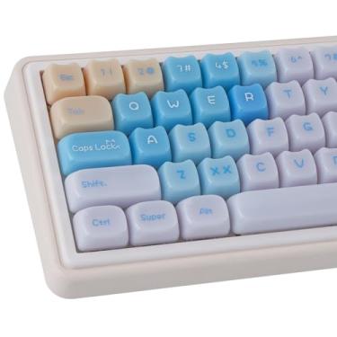 Imagem de TYRIXKI Teclas de cerâmica jade sal marinho gato, 148 teclas translúcidas azul cremoso geleia fofas teclas perfil Mao teclado personalizado para teclados mecânicos Cherry Gateron MX Swithes