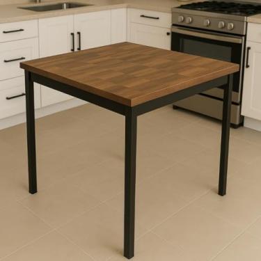 Imagem de Mesa de Jantar Industrial Quadrada 80x80cm com Tampo MDF e Base (Retalho Amadeirado 70x70)