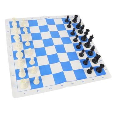 Imagem de RiToEasysports Conjunto de Xadrez, Plástico 32 Peças de Xadrez 95mm King, Tabuleiro de Portátil Em Couro Pu para Reuniões Familiares e Viagens
