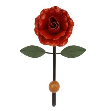 Imagem de Cabideiro De Parede 1 Flor E 1 Gancho Vermelho Em Metal Artesanal Para Decoração E Organização