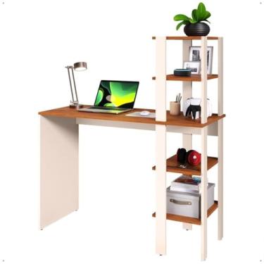 Imagem de Mesa mesa de computador com prateleira escritório compacto(OffWhite/Freijó)