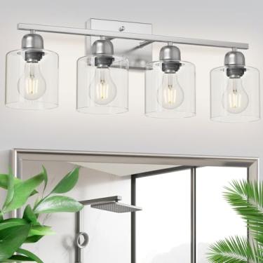 Imagem de FAISHILAN Luminárias De Penteadeira Em Níquel Escovado Para Banheiro, 4 Luzes Sobre Espelho, Parede Com Vidro Transparente, Soquete E26