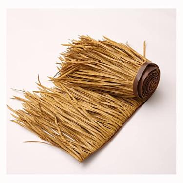 Imagem de Rolo de palha de palmeira materiais de construção de plástico PE capa de guarda-chuva de praia de palha artificial para tiki bar jardim decoração à beira-mar (amarelo c, 0,5 x 6 m/1,64 x 19,2 m)