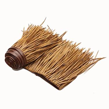 Imagem de Rolo de palha falsa de palmeira simulação de palha de plástico rolo de palha artificial retardante de chamas resistente a rasgos para madeira de jardim Tiki Bar - Enviado em rolos (amarelo f, 0,5 x 2