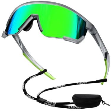 Imagem de KANASTAL Óculos de Sol Ciclismo Esportivos Polarizado Masculino Feminino Oculos Verde Espelhado Envolventes UV400 Ciclistas Corrida Grandes Cycling Sunglasses -Cinza Verde