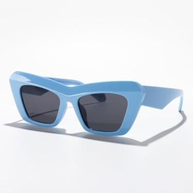 Imagem de Óculos de sol fashion triangular olho de gato para mulheres e homens, retrô, geométrico, moderno, para shows, praia, estilo urbano, Armação azul/lente preta, Lens Width: 54 Millimeters