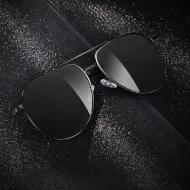 Imagem de Óculos de sol aviador polarizados para homens e mulheres, óculos de sol masculino com armação de metal polarizado para dirigir e pescar, Preto