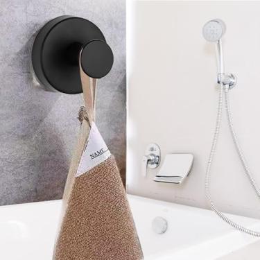 Imagem de Ganchos de ventosa para ganchos de chuveiro para interior ganchos de toalha de banho para banheiros ganchos de ventosa para banheiro janela porta de vidro parede (preto)