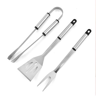 Imagem de Kit Churrasco Premium, 3 Peças em Aço Inoxidável,Espátula, Pegador e Garfo para Churrasqueiros, Grelhados e Eventos
