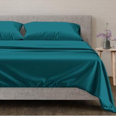 Imagem de Mayfair Linen Jogo de cama tamanho completo 600 fios - lençóis de algodão - sedoso macio como algodão egípcio - serve para colchão de até 40,6 cm de profundidade, lençóis de cama de 4 peças de trama