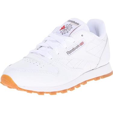 Imagem de Reebok Tênis infantil unissex de couro clássico, Branco/Goma, 2 Little Kid