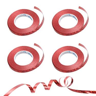 Imagem de 4 fitas de ondulação frisadas para balões, 3/40.6 cm, laser metálico, brilhante, 10 metros, iridescente, para decoração de festa, artesanato, florista, vermelho