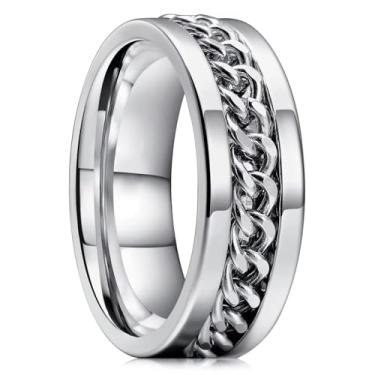 Imagem de Anel giratório de corrente de aço inoxidável para homens e mulheres, anel de alívio de ansiedade, aliança de casamento sem estresse, Titânio, Sem pedra preciosa