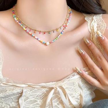 Imagem de Colar feminino com pingente de estrela de dupla camada de dopamina de verão, corrente de colarinho, colar versátil empilhável para encontros