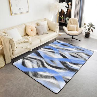 Imagem de Erosebridal Tapete de área com listras geométricas, 1,78 m x 1,90 m, moderno, abstrato, cinza, preto, azul, para crianças, meninos, meninas, adolescentes, geometria, redemoinho, linhas, decoração de