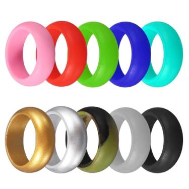 Imagem de YELARXI Anéis esportivos de silicone, alianças de casamento de borracha, anéis de noivado masculinos e femininos - adequado para (esportes ao ar livre/academia/noivado/casamento/lembrança), 10 peças