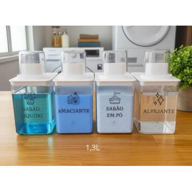 Imagem de Kit Dispensers Lavanderia 1,3L - Amaciante, Alvejante, Sabão em Pó e S