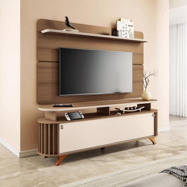 Imagem de Conjunto Decorativo Bancada E Painel Kirby Tv Até 70 Polegadas Castanho/off White G26 - Gran Belo