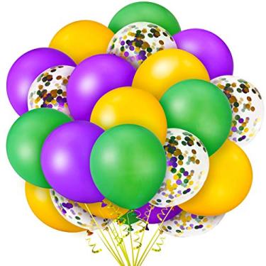 Imagem de 100 peças balões de carnaval balões confetes ouro verde roxo látex balões coloridos para festas de aniversário de casamento e aniversário de carnaval, 30 cm