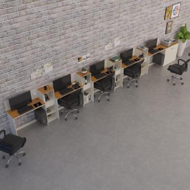 Imagem de Conjunto De Escritório Tech 4 Livreiro 1 Buffet E 5 Mesas 90 - Off White E Cedro Off White E Cedro