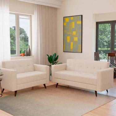 Imagem de Conjunto de Sofá 2 e 3 Lugares Vitrola Suede Bege