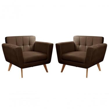 Imagem de Conjunto 2 Poltronas Bruna Confortável Decorativa Moderna - Veludo Marrom 260