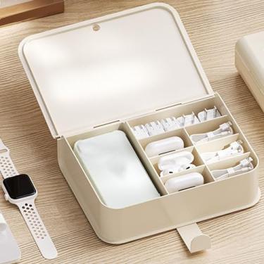 Imagem de Phefop Plástico Multicompartimento Simples Desktop Caixa de Armazenamento Carregador Fone de Ouvido Telefone Caso Organizador de Filme para Gerenciamento de Cabos de Dados Escritório Em Casa