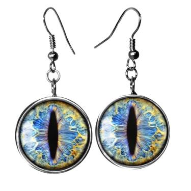 Imagem de Brincos de globo ocular de gato - Brincos pendentes de gota de prata com olhos de taxidermia azul - 36-E-SLRE, vidro, cabochão