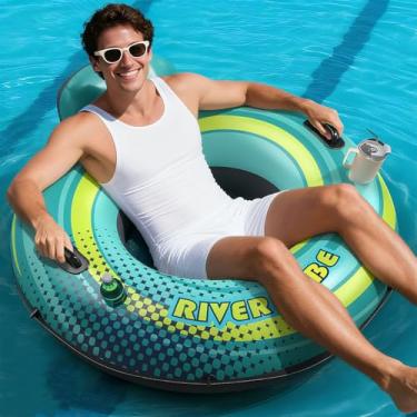 Imagem de Boias Infláveis Para Piscina 125cm Adultos Espreguiçadeira Flutuante Com 2 Porta-Copos