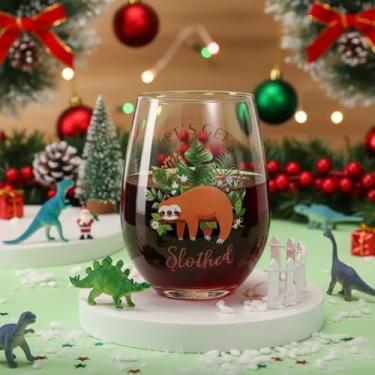 Imagem de Copo de vinho sem haste Let's Get Slothed, presente de preguiça engraçado para amantes de preguiça ele homens mulheres amigo família colega de trabalho no aniversário natal festival de ação de graças presente de copo de vinho de formatura, 500 ml