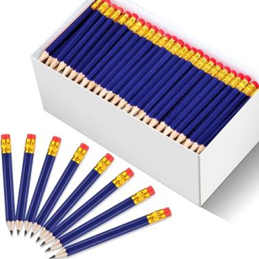 Imagem de Chivao 600 mini lápis de golfe a granel com borracha tamanho 2 HB lápis curtos pré afiados para operação Natal, escola, lembrancinhas de festa, material de escritório, 10 cm (azul marinho)