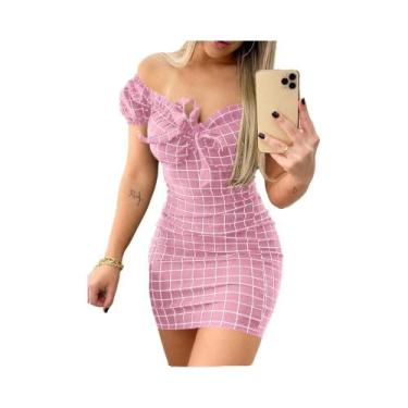 Imagem de Saia Curta Sexy com Detalhes em Grade - Estilo Verão, BR-G3, Rosa