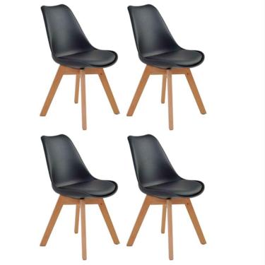 Imagem de Kit 4 Cadeiras Siena C- Estrutura Em Polipropileno E Base Madeira Fratini Preto