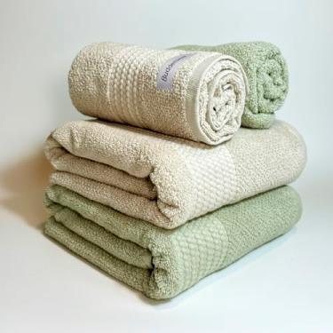 Imagem de Jogo De Banho Gigante Buddemeyer Amare Extra Soft 100% Algodão Toalha Banhão Alta Absorção Macia Grande 4 Peças (Bege/Verde 1769/1155)