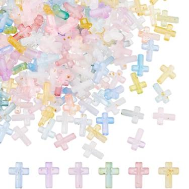 Imagem de DICOSMETIC 500 peças de contas cruzadas a granel de plástico crucifixo contas soltas cruz de Páscoa espaçador contas de cor aleatória crucifixo para pulseira faça você mesmo, colar, brinco, fabricação