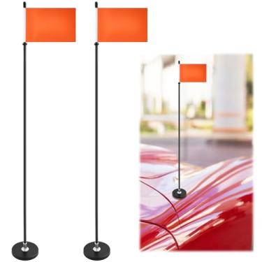 Imagem de Otoolling 2 peças de bandeiras laranja de carro com base magnética para caminhões e veículos, uso externo para encontrar seu carro (10 x 15 cm, 91 cm A)