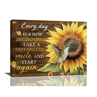 Imagem de Farmhouse Beija-flor arte de parede beija-flor girassol decoração de parede pintura em tela inspiradora arte moderna decoração de casa para banheiro quarto escritório sala de estar emoldurada 40,6 cm