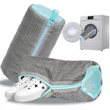 Imagem de Bolsa para máquina de lavar sapatos, bolsa de lavanderia para lavadora e secadora, reutilizável, 2 peças, sacos de limpeza de sapatos para tênis, máquina de limpeza profunda de 360° para todos os